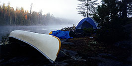/images/133/1997-10-tema-fog-canoe-pano.jpg - #00069: morning at Anima Nipissing lake … Oct 1997 -- Anima Nipissing Lake, Temagami, Ontario.Canada