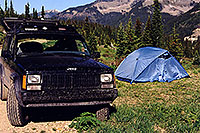 /images/133/2000-06-durango-jeep-tent.jpg - #00495: 32 F nights at 10,000ft by Wolf Creek Pass … June 2000 -- Wolf Creek Pass, Colorado