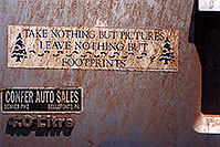 /images/133/2002-06-jeep-footprints-pictures.jpg - #00954: `Take Nothing but pictures, leave nothing but footprints` … Jeep from Pensylvania … July 2002 -- Flagstaff, Arizona