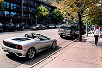 /images/133/2004-09-aspen-ferrari2.jpg - #02091: Silver Ferrari 360 Spider in Aspen - 3.6L V8, 400 hp, 0-60 mph in 4.5 sec … Sept 2004 -- Aspen, Colorado