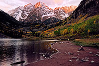 /images/133/2004-09-maroon-view2.jpg - #02200: 7am sun touches the peaks of Maroon Bells … Sept 2004 -- Maroon Peak, Maroon Bells, Colorado