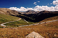 /images/133/2005-09-indep-view8.jpg - #02611: near top of Independence Pass; road from Twin Lakes (left) … Sept 2005 -- Independence Pass, Colorado