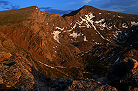 /images/133/2007-07-08-biers-late-eve.jpg - 04172: Last rays of light on The Sawtooth (13,780 ft, left) and Mt Bierstadt (14,060 ft, right) … July 2007 -- The Sawtooth, Mt Bierstadt, Colorado