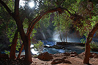 /images/133/2008-04-22-hav-morn-3548.jpg - #05253: Morning sun rays at Havasu Falls - 120 ft drop (37 meters) … April 2008 -- Havasu Falls, Arizona