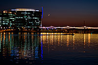 /images/133/2008-10-01-tempe-lake-31493.jpg - #05910: 8 person sculling boat at Tempe Town Lake under a crescent moon … October 2008 -- Tempe Town Lake, Tempe, Arizona