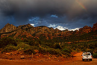 /images/133/2010-07-11-sedona-views-16130.jpg - #08228: White Jeep Cherokee in monsoon season in Sedona … July 2010 -- Schnebly Hill, Sedona, Arizona