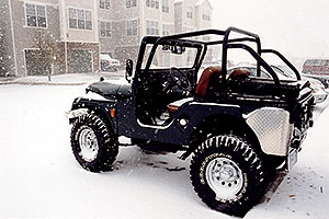 Jeep country … blue Jeep Wrangler in Colorado Winter