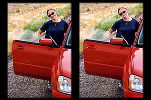 Aneta with her red Subaru â€¦ Colorado / Utah border
