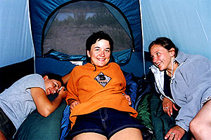 early morning (before the crack of noon) â€¦ Ola, Ewka & Aneta in tent at Recapture lake