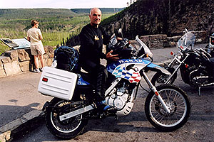 Dakar motorcycle in Yellowstone Park