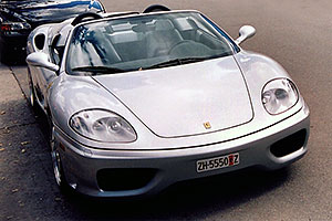 Silver Ferrari 360 Spider in Aspen - 3.6L V8, 400 hp, 0-60 mph in 4.5 sec