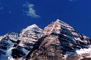 snowy Maroon Peak (elev 14,156 ft, left) and North Maroon Peak (elev 14,014 ft, right)