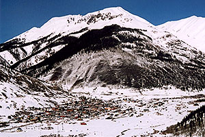 view of Silverton from the road above