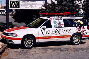 Velonews car in Boulder