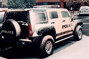 snowy Police Hummers in Lone Tree