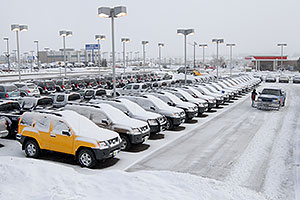 yellow Nissan Xterra and others at GO Nissan on Arapahoe Rd