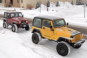 red and yellow Jeep Wranglers at Lithia Jeep