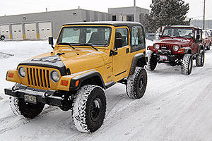 red and yellow Jeep Wranglers at Lithia Jeep