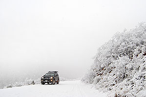 Xterra along snowy Rampart Range Road