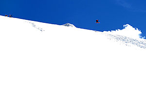 Snowboarder in flight in backcountry Loveland Pass