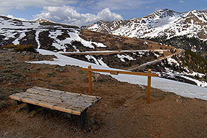 bench at top of Independence Pass â€¦ view of Mount Champion at 13,646 ft in the background