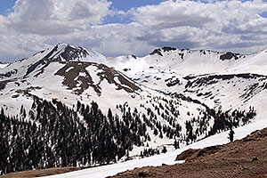 snowboarder walking at Independence Pass â€¦ view of Independence Mountain at 12,703 ft