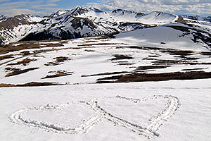 hearts with Independence Pass at 12,095 ft to the left and Independence Mountain at 12,703 ft in the background