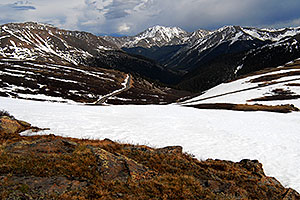view from above Independence Pass with La Plata Peak at 14,336 ft in the center