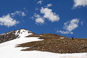 Skier resting along the North Trail of Mt Elbert, Colorado