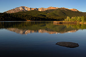 Morning reflection of Pikes Peak in Crystal Reservoir