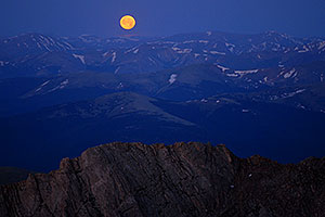 Moon over mountains - view South, South-East along Mt Evans Road, around 14,000 ft