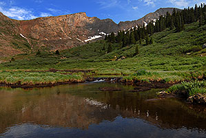 Reflections of The Sawtooth (13,780 ft, middle) and Mt Bierstadt (14,060 ft, right)