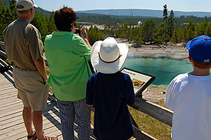 Family looking at Emerald Spring in Kepler Cascades