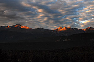 Longs Peak (14,255 ft, left) in the morning, a view from Moraine Park