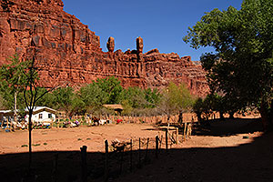 The rock pinnacles of The Watchers rise above the village of Supai, Arizona