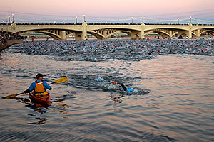 0:03:07 - people on Mill Road bridge watching 2,000 swimmers - Swim at Arizona Ironman 2008