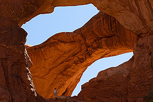 View upwards of Double Arch in Arches National Park