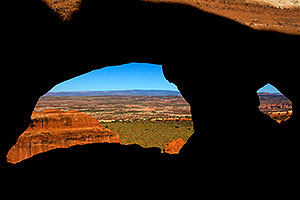 View through the 2 openings of Partition Arch in Arches National Park