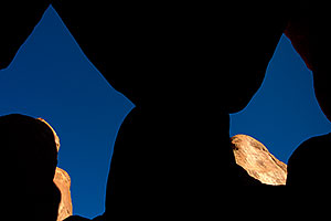 Looking upwards from the ground from Sandune Arch in Arches National Park