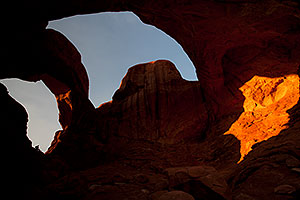 Double Arch in last minutes of daylight in Arches National Park