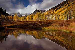 Pond reflection of Maroon Bells, Colorado