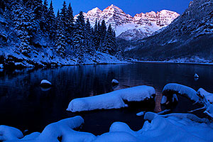 Snowy sunrise in Maroon Bells, Colorado