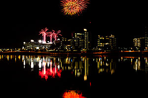 Fireworks over ASU from Tempe Town Lake
