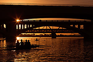 Rowers at sunset at Tempe Town Lake