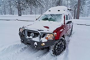 Xterra on a snowy day in Bryce Canyon