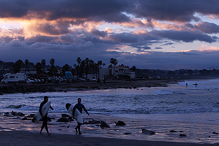 Surfers at Cardiff by the Sea, California 
